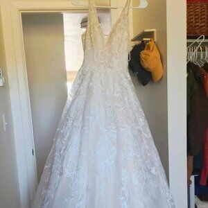 Adrianna Papell Lace Champagne Ball Gown Wedding Dress